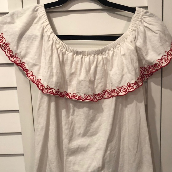 J crew white off shoulder top with red detail - Picture 2 of 4